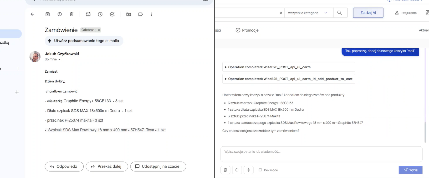 Email-to-Cart: mail z zamówieniem i automatyczna odpowiedź Agenta AI